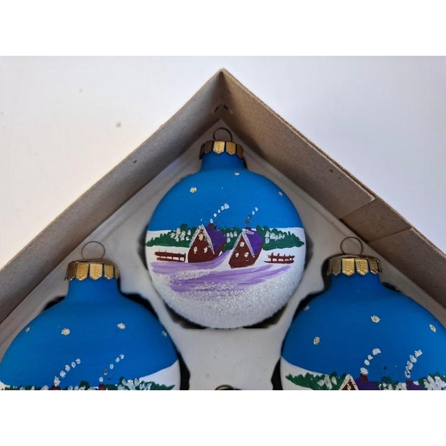 Glass Vintage German Hand-Painted Glass Christmas Ornaments, 1980s, Set of 4 For Sale - Image 7 of 12