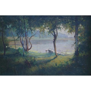 Vintage Impressionism Oil Painting, River Landscape, Ukrainian Art 57-85 For Sale