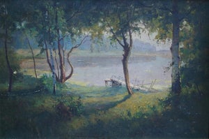 Vintage Impressionism Oil Painting, River Landscape, Ukrainian Art 57-85