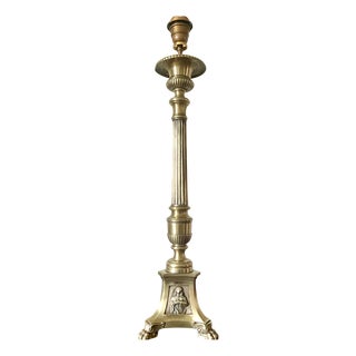 Brass Tripod Church Candlestick Lamp Base, 1930s For Sale