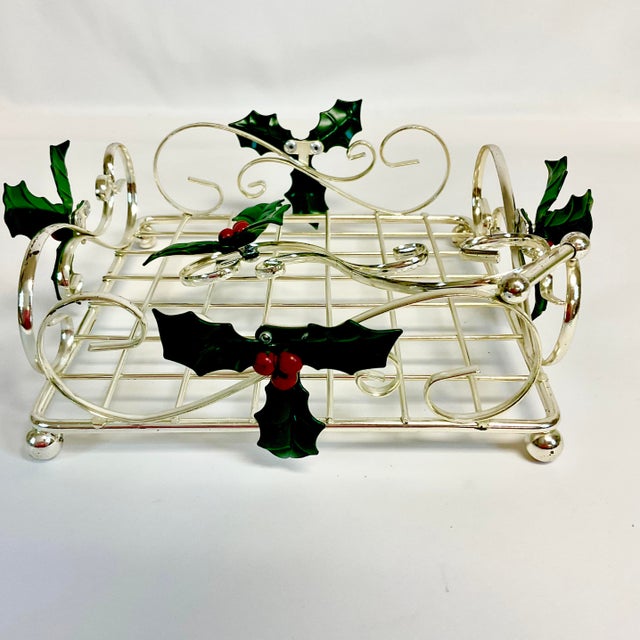 We love this Christmas Silverplate and Enamel Napkin Holder. What a smart design and oh so festive with its Christmas...