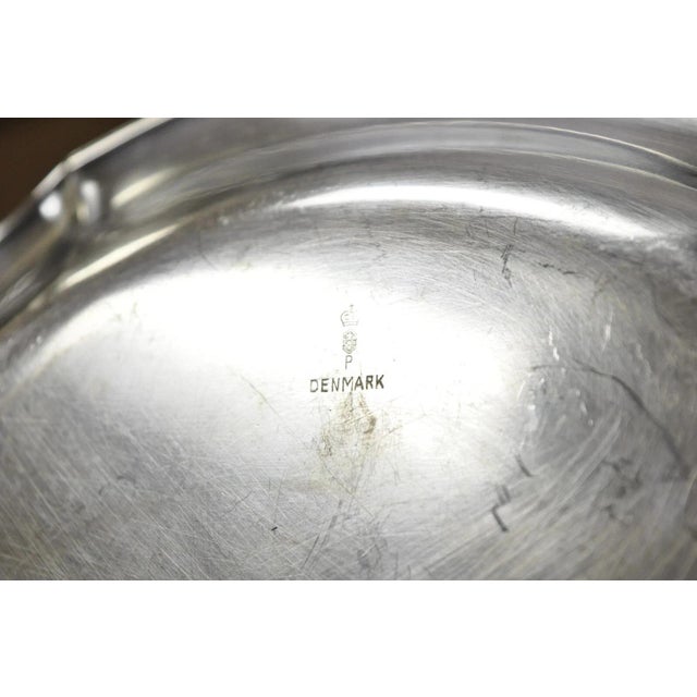 Vintage Denmark Art Nouveau Round Silver Plated Dish With Scrolling Handles For Sale - Image 4 of 9