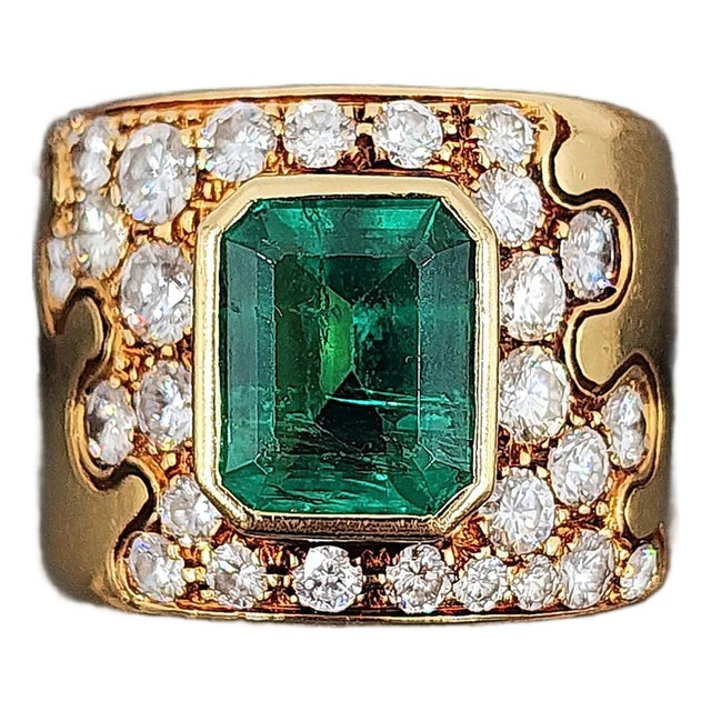 6.15 Ct Natural Emerald & Diamond Ring Size 6.5 For Sale