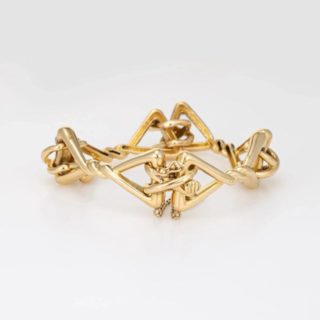 Tiffany and Co. Vintage Tiffany & Co Bracelet 51.1gm 18k Yellow Gold Triangle Fancy Link Jewellery For Sale - Image 4 of 5