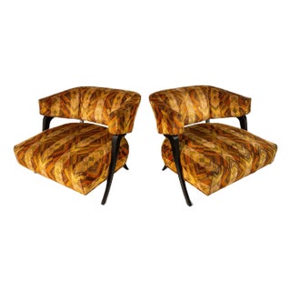 Early Set of 2 Low Profile Art Deco Sculptural Lounge Chairs After William Haines / Billy Haines, Usa, C. 1940s For Sale