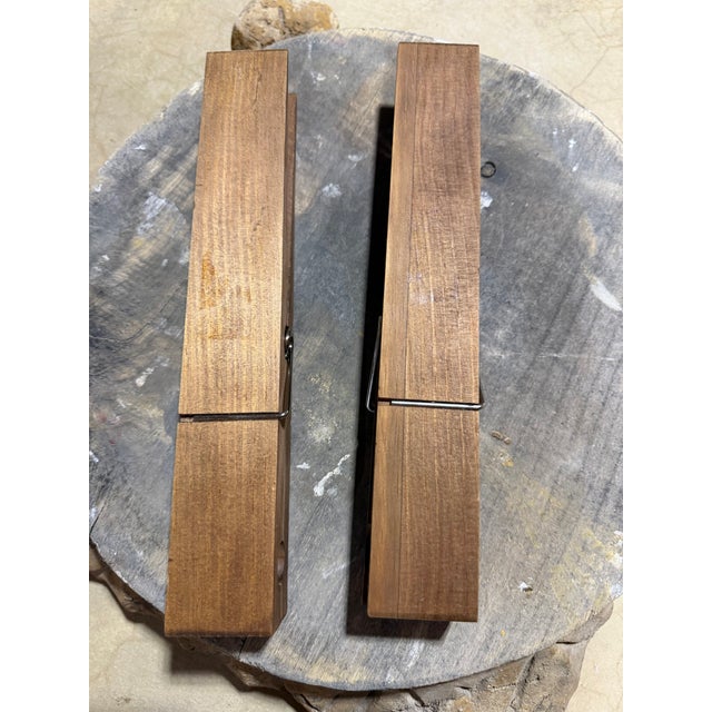 Mid-Century Modern 1960s Oversized Wood Clothespin Wall Mounted Towel & Quilt Holders - Pair For Sale - Image 3 of 4