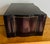 Beautiful, vintage, tooled leather and mahogany wood tabletop storage box. Made by Maitland Smith. Rich deep burgundy...