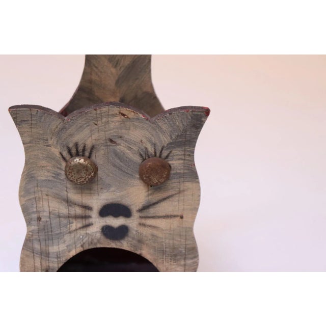 Wood Vintage Folk Art Carved "Cat" Red Painted Matchbook Holder For Sale - Image 7 of 12