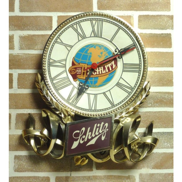 Mid-Century Modern Schlitz Beer Sign with Clock, USA, 1970 For Sale - Image 3 of 3
