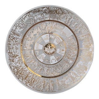 Lee Hager, Mid Century Intricately Painted Gold and White Zodiac Plate For Sale