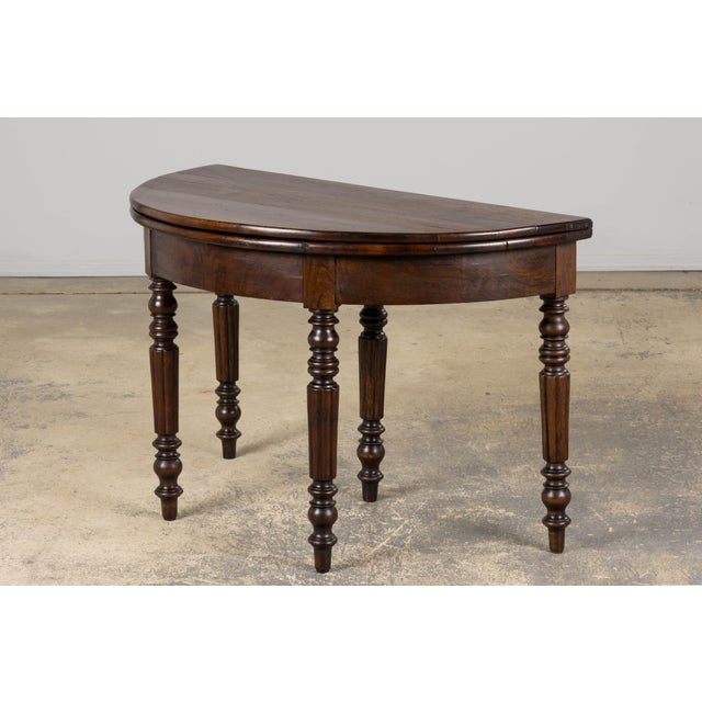 Late 19th Century 19th Century French Louis Philippe Style Demilune Walnut Folding Console Table For Sale - Image 5 of 18