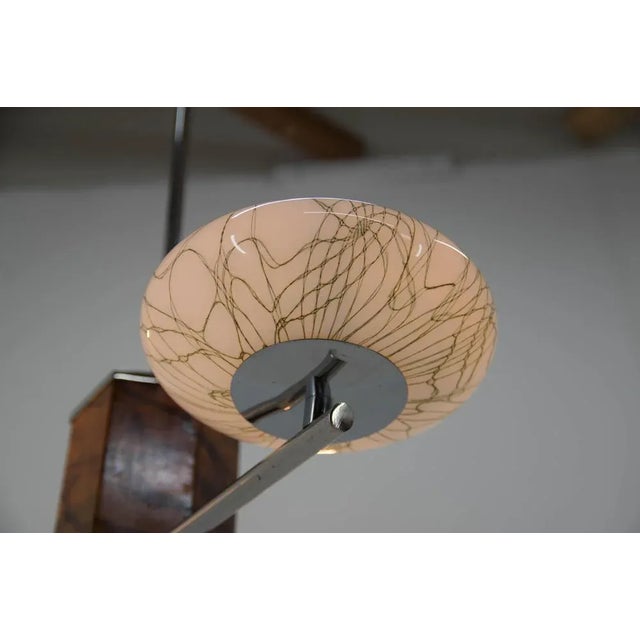 Brown Art Deco Wood Chrome and Glass Chandelier, 1940s For Sale - Image 8 of 13