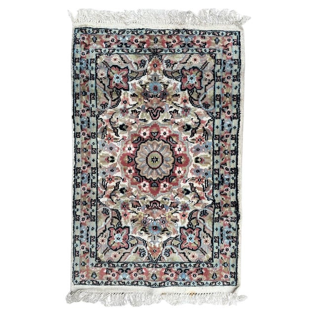 Little Vintage Silk and Wool Pakistani Rug from Bobyrugs, 1980s For Sale