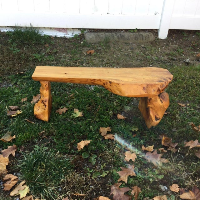 Copper 1980s Vintage Handcrafted Wood Bench For Sale - Image 8 of 10