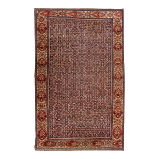 Allover Handmade Antique Bidjar Wool Rug With Blue & Rust Color Field For Sale