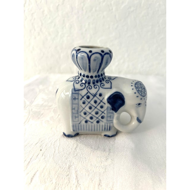 Chinese Vintage Chinese Blue & White Imperial Elephant Candle Holders, a Pair For Sale - Image 3 of 7