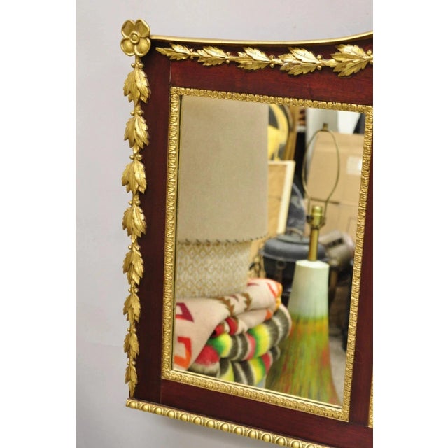 Wood Antique American Federal Gilt Carved Overmantle Triple Mirror With Gold Eagle For Sale - Image 7 of 12