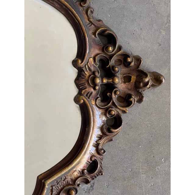 Mid-Century Modern Italian Hand-Carved Walnut and Giltwood Wall Mirror, 1950s For Sale - Image 11 of 14