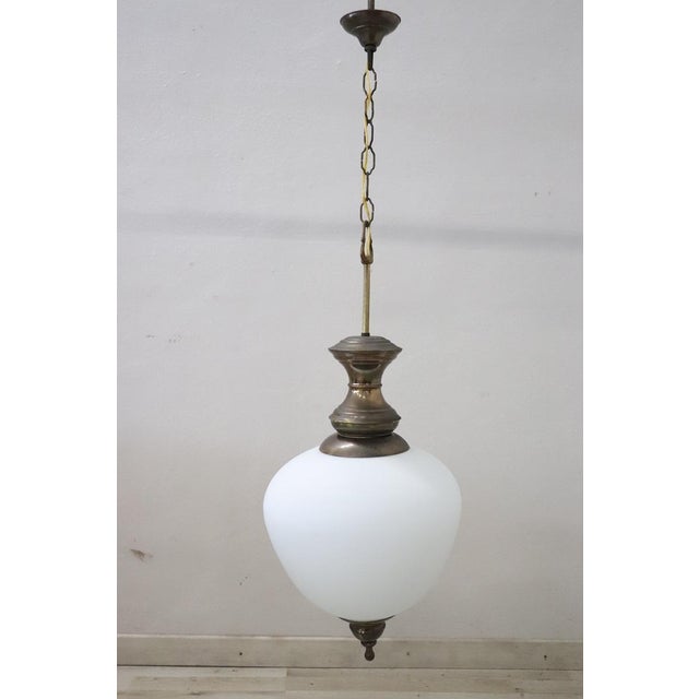 Mid-Century Modern Pendant Lamp in Brass and Glass, 1960s For Sale - Image 3 of 10