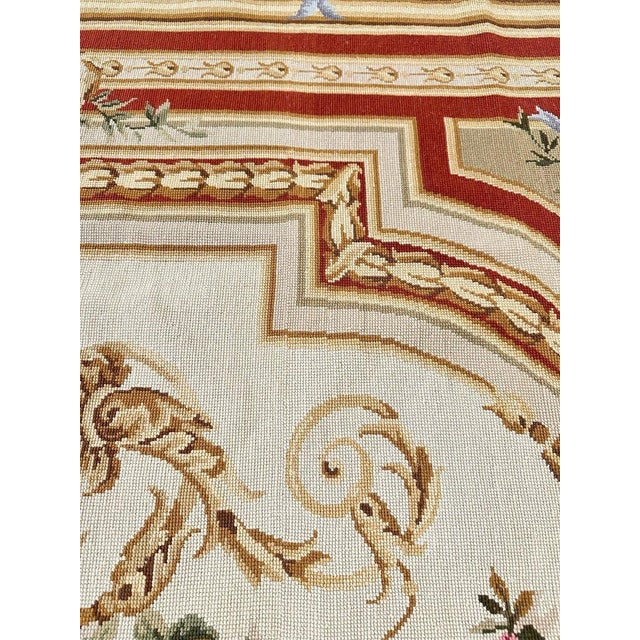 French Style Ivory & Red Needlepoint Area Rug 8' X 10' For Sale In Dallas - Image 6 of 9