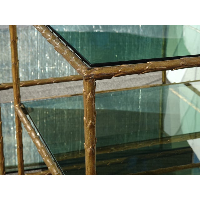 Pair of Vintage Three Tier Brass Bronze Side Tables W Etched Leaf Frames For Sale - Image 9 of 18