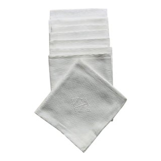 Antique French Damask Linen Dinner Napkins, Monogrammed Ft, Set of 8 | C. 1930s For Sale