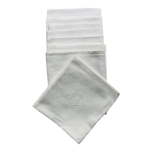 Antique French Damask Linen Dinner Napkins, Monogrammed Ft, Set of 8 | C. 1930s For Sale