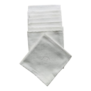 Antique French Damask Linen Dinner Napkins, Monogrammed Ft, Set of 8 | C. 1930s