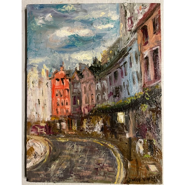 Wood Scottish Street Scene, Oil Painting, by Van Ness For Sale - Image 7 of 9