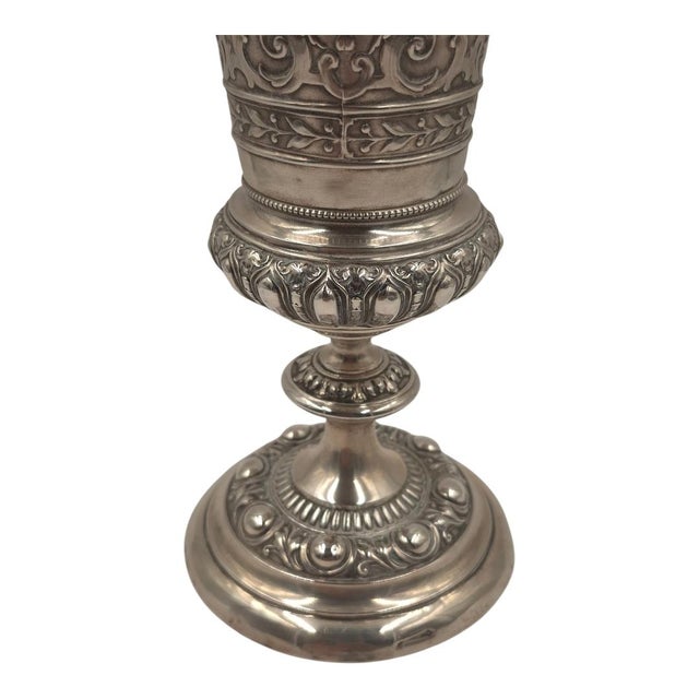 Antique German 800 Silver Repoussé Chalice Goblet With Knight Motif For Sale - Image 6 of 10