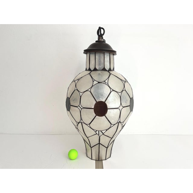 Feldman Capiz Shell Floral Pendant Light, 1960s For Sale - Image 11 of 18