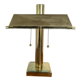 Modern Brass and Lucite Bankers Lamp For Sale