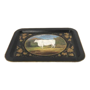20th Century Hand-Painted English Countryside Art Decorative Metal Tray