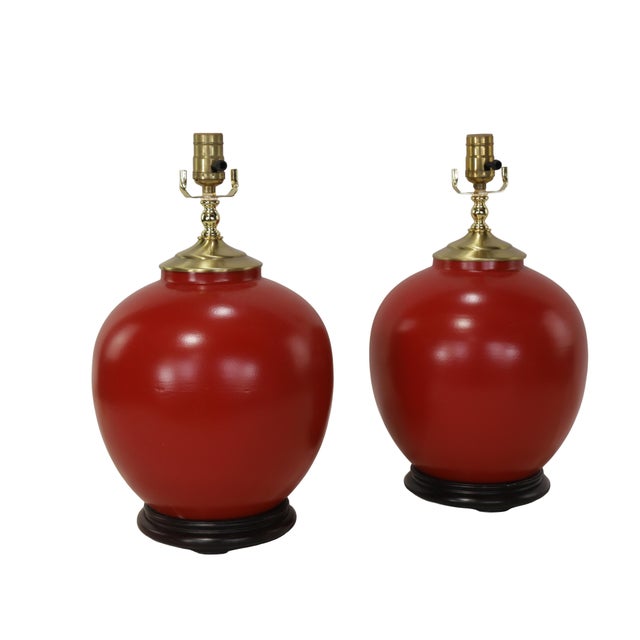 The lamp bodies are in the traditional Ginger Jar style, with rounded and full lines, adorned with exquisite hand-painted...