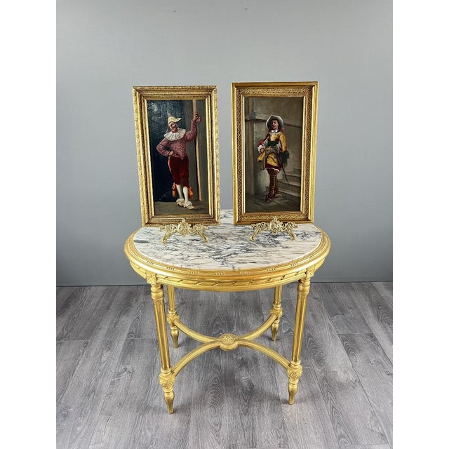 Costumed Portraits, 19th Century, Oil Painting on Panel, Framed, Set of 2 For Sale - Image 3 of 6