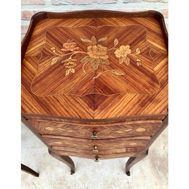 Pair of French Louis XV Style Marquetry Bedside Tables with Three Drawers, 1920s For Sale - Image 11 of 13