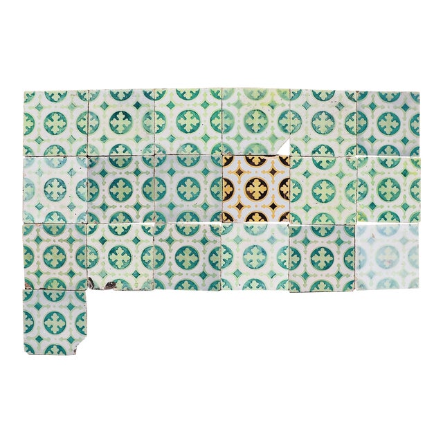 Late 19th Century Dark and Light Green Set of Nineteen Tiles, Portuguese For Sale