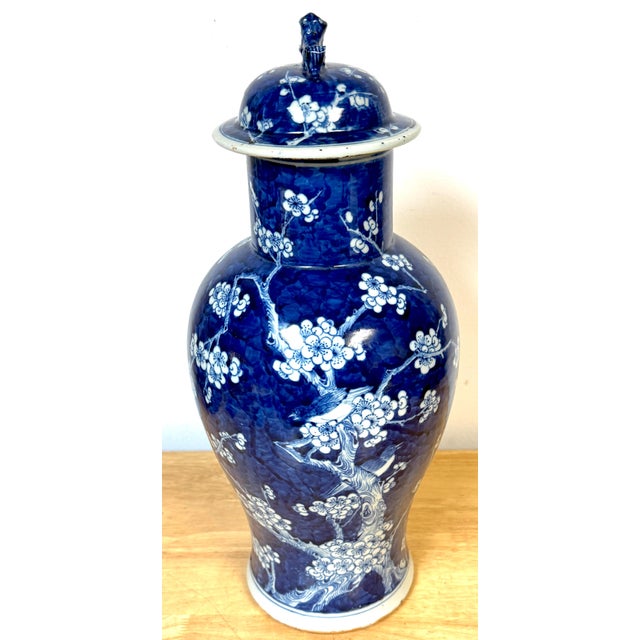 Chinese Blue & White 'Prunus & Birds' Jar/Vase & Cover Earlier Qing Dynasty For Sale In West Palm - Image 6 of 12