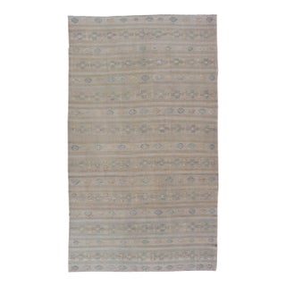 Turkish Vintage Gallery Flat-Weave Kilim With Stripes and Embroideries For Sale