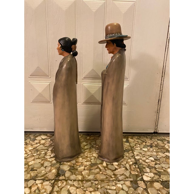 Vintage Hand Painted Ceramic Statues - Set of 2 For Sale - Image 4 of 9