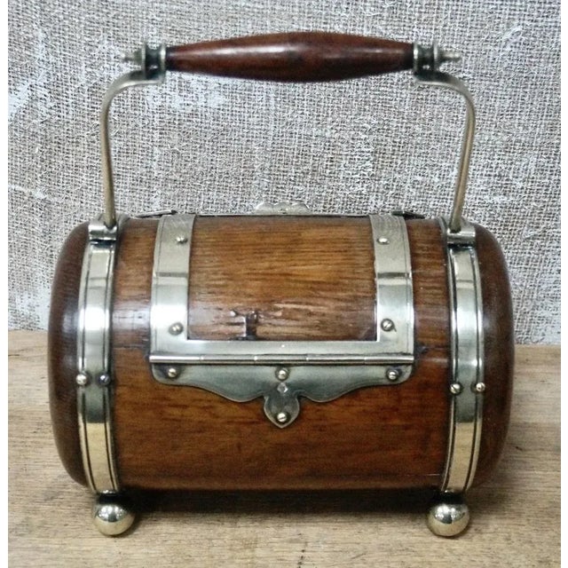 Antique Oak Biscuit Barrel, 1920s For Sale - Image 9 of 9