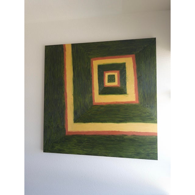 Green Large 48” X 48” Oil Painting Titled Hall of Good Luck by Artist Brandt Leeds For Sale - Image 8 of 9