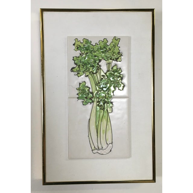 Mid-Century Modern Harris Strong Celery and Asparagus Framed Tile Pictures a Pair For Sale - Image 3 of 12