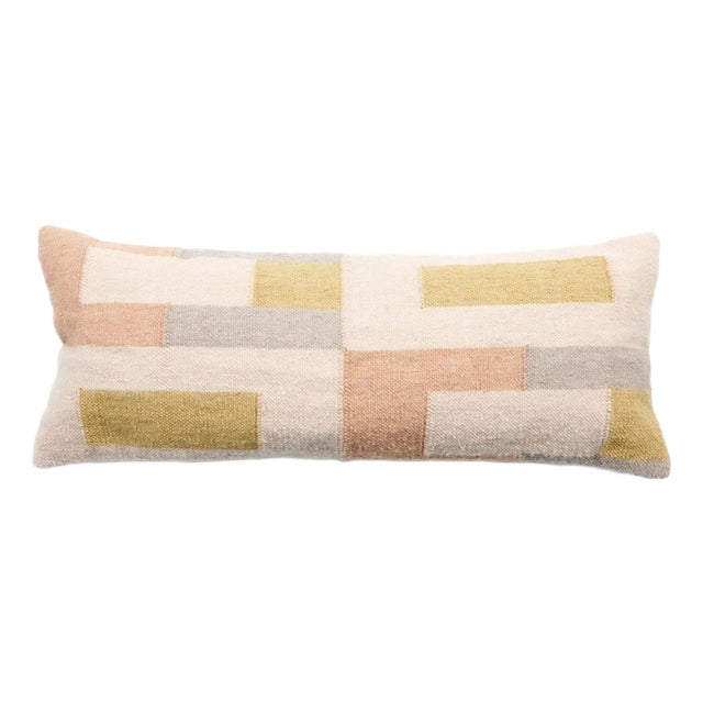 Shale Pastel Handloom Cotton Large Lumbar Pillow Cover Only For Sale