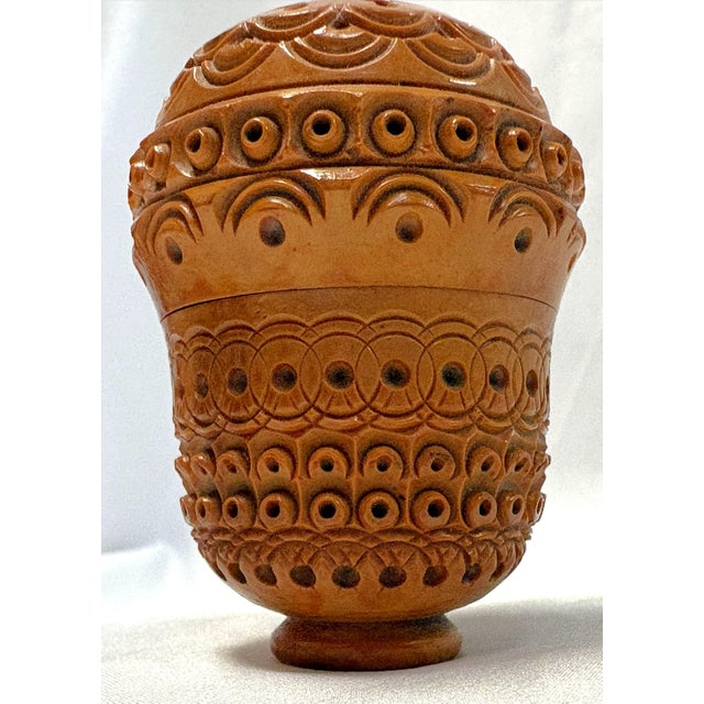 19th Century Victorian Corozo Egg Rosary Case/ Threaded & Pierced Wood Box For Sale In West Palm - Image 6 of 13
