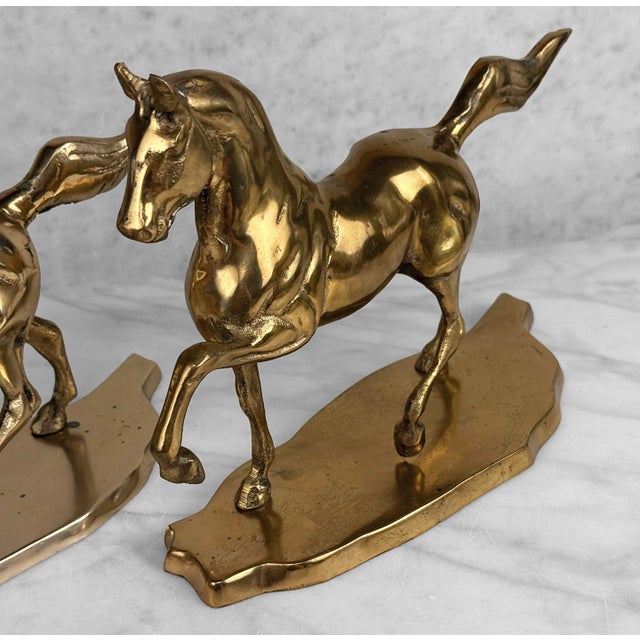Brass Vintage Traditional Brass Equestrian Horse Mantle Bookends - A Pair For Sale - Image 8 of 10