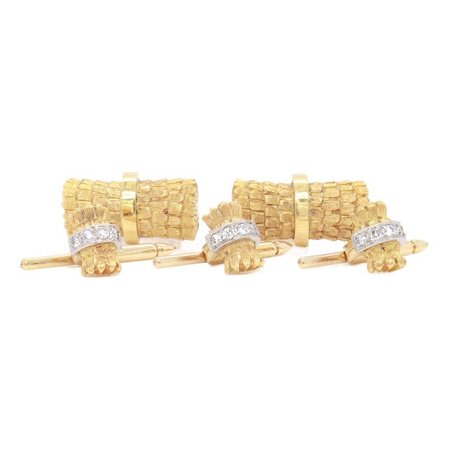 Vintage Tiffany & Co. 18k Gold & Diamond Cufflink Dress Set For Sale