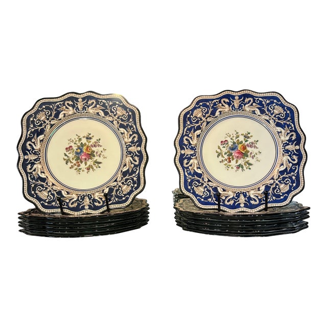 Wedgwood Vintage Set of 12 Bone China Square Luncheon Plates For Sale
