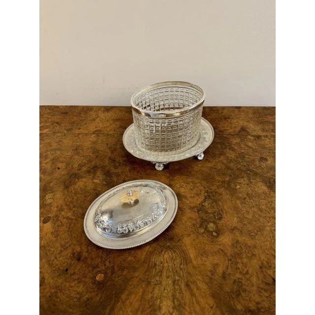 Antique Edwardian Cut Glass Silver-Plated Biscuit Barrel, 1900s For Sale - Image 4 of 8