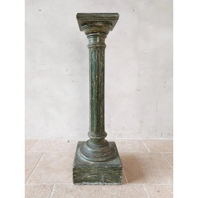 Italian Scaglioga Pedestal in Green Faux Marble For Sale - Image 10 of 12